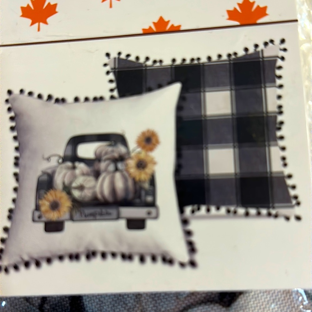 Buffalo plaid and truck reversible pillow covers